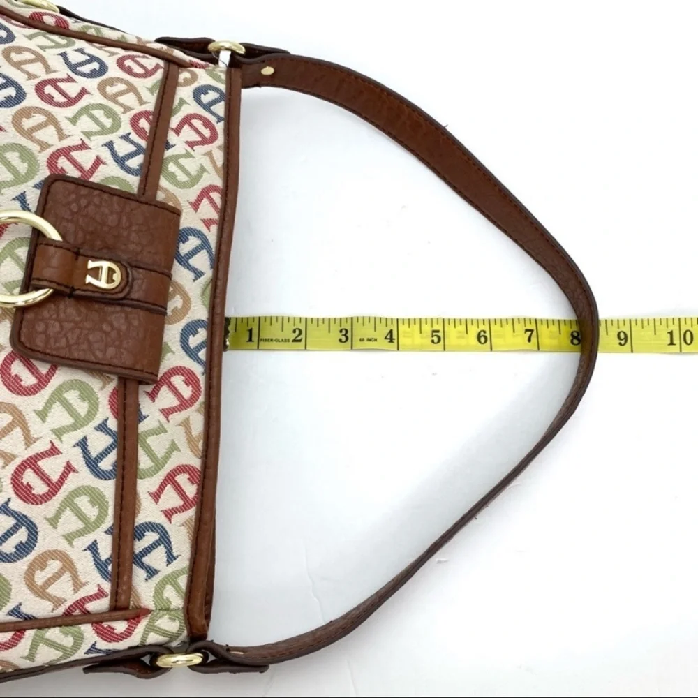 ETIENNE Aigner Vintage Multi Logo Canvas Hobo Shoulder Bag